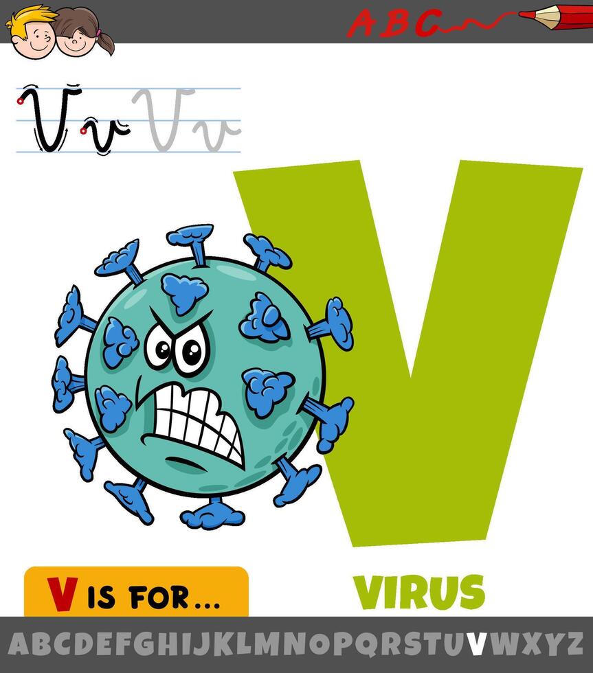 carta v a partir de alfabeto com vírus personagem vetor