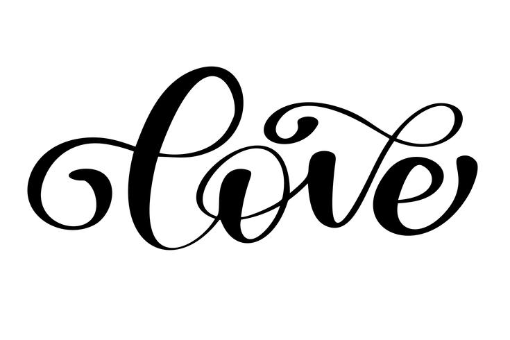 lettering palavra amor no dia dos namorados mão tipografia desenhada isolada no fundo branco. Inscrição de caligrafia de tinta pincel divertido para cartão de convite de saudação de inverno ou design de impressão vetor