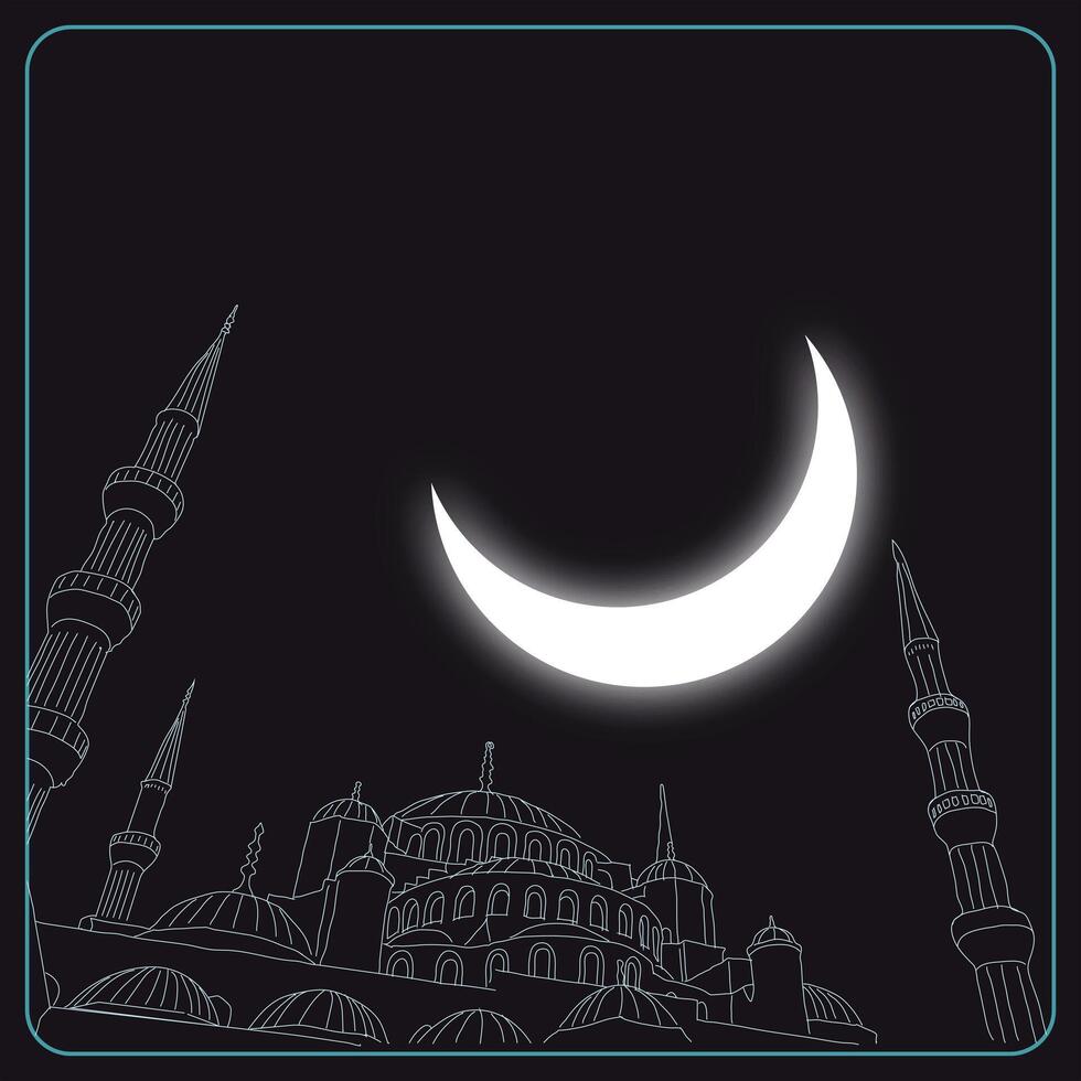 mesquita e crescente lua. islâmico ou Ramadã conceito. deitada al-qadr ou kadir gecesi fundo. vetor