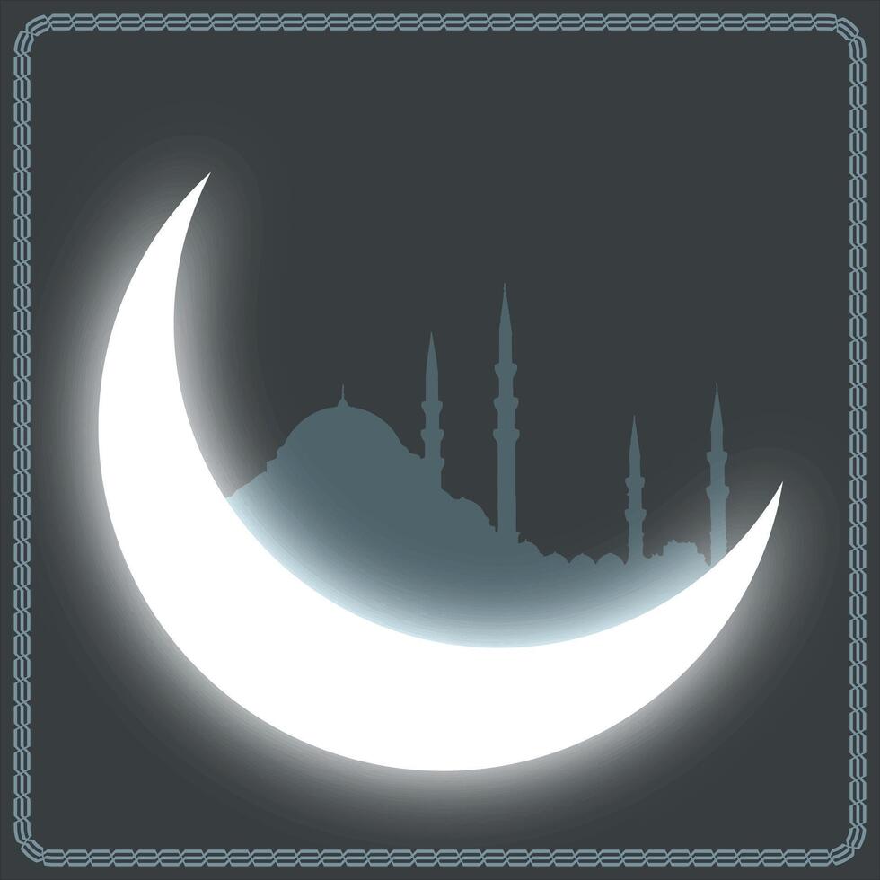 islâmico conceito vetor. crescente lua e silhueta do uma mesquita. Ramadã ou deitada al-qadr ou kadir gecesi ou eid Mubarak conceito. vetor