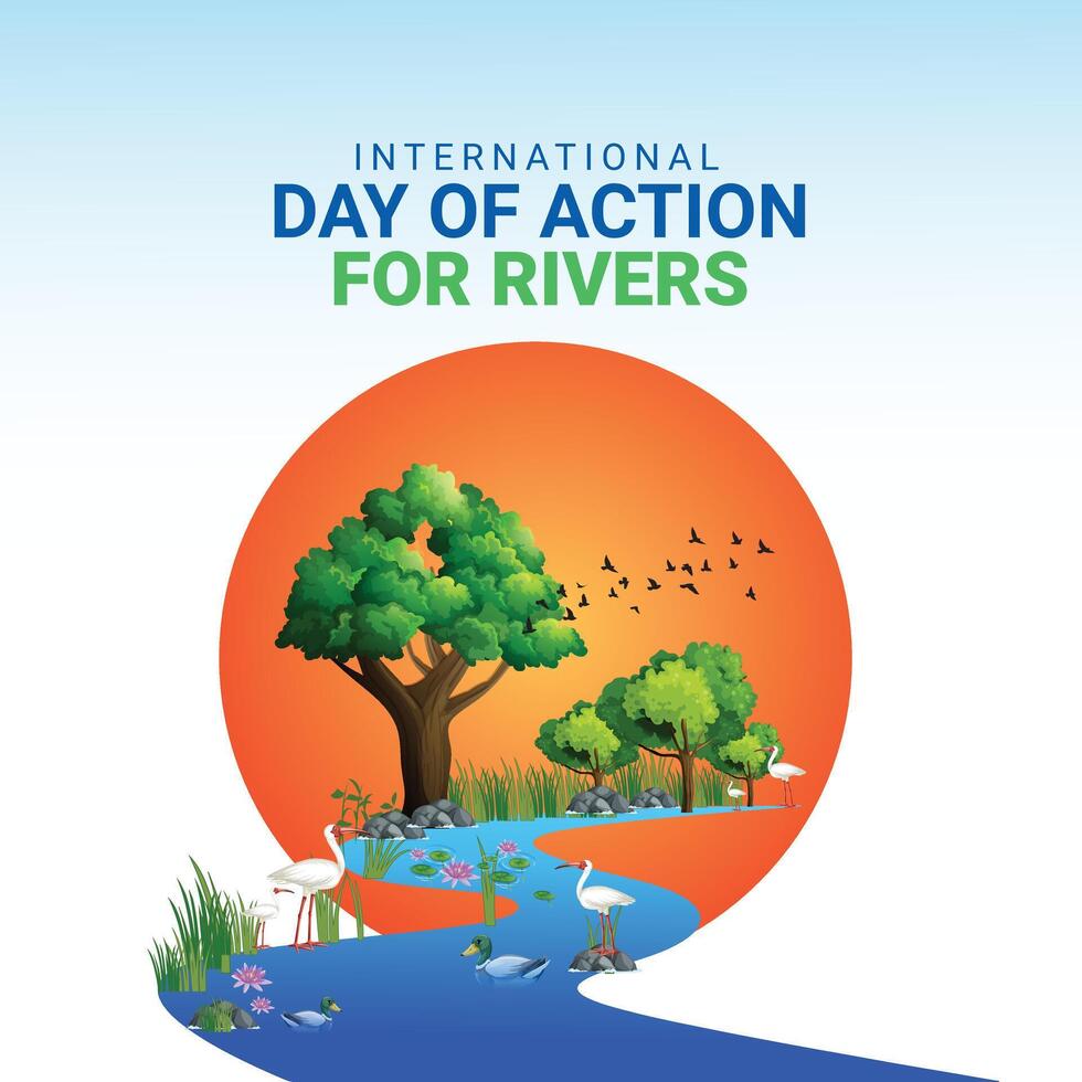 internacional dia do açao para rios mundo rios dia é observado em marcha 14 cada ano. rio dia vetor ilustração. mundo água dia.