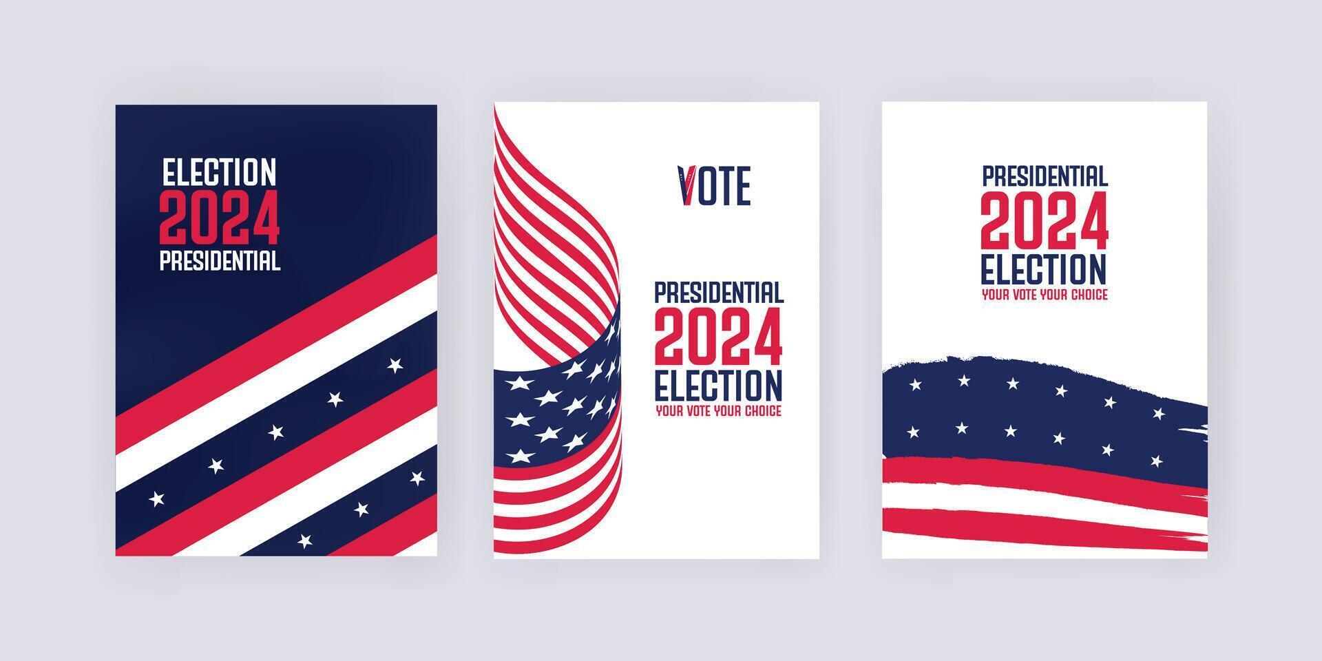 eleição 2024 poster modelo, conjunto do folheto para presidencial eleição 2024 com bandeiras, eps vetor ilustração