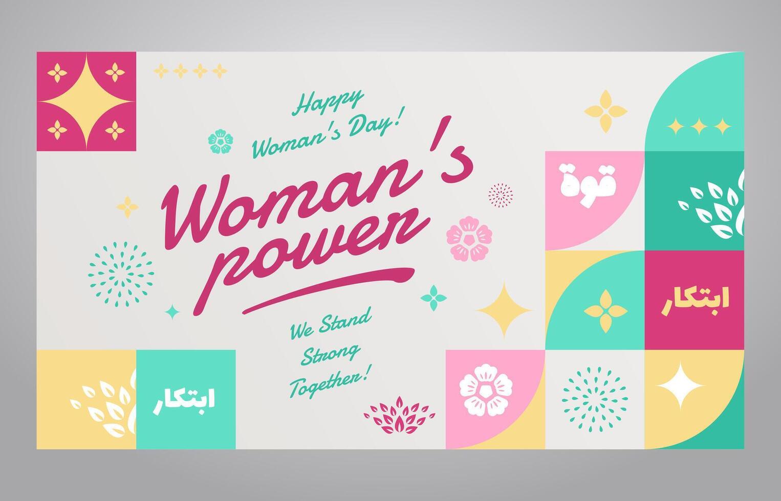 bandeira e fundo Projeto para mulher dia celebração com colorida árabe meio Oriental estilo vetor