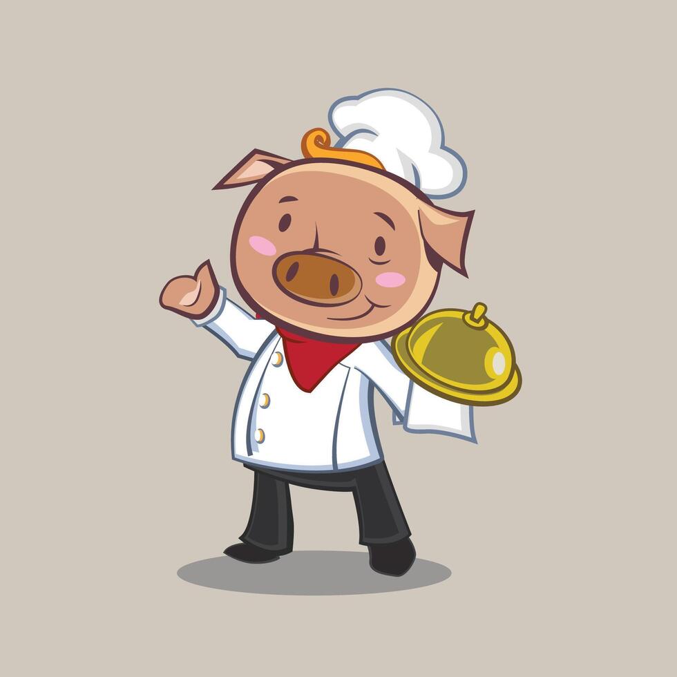 mascote chefe de cozinha porco vetor
