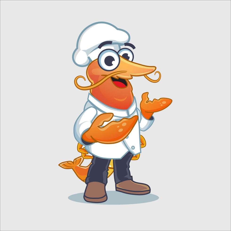 mascote chef camarão vetor