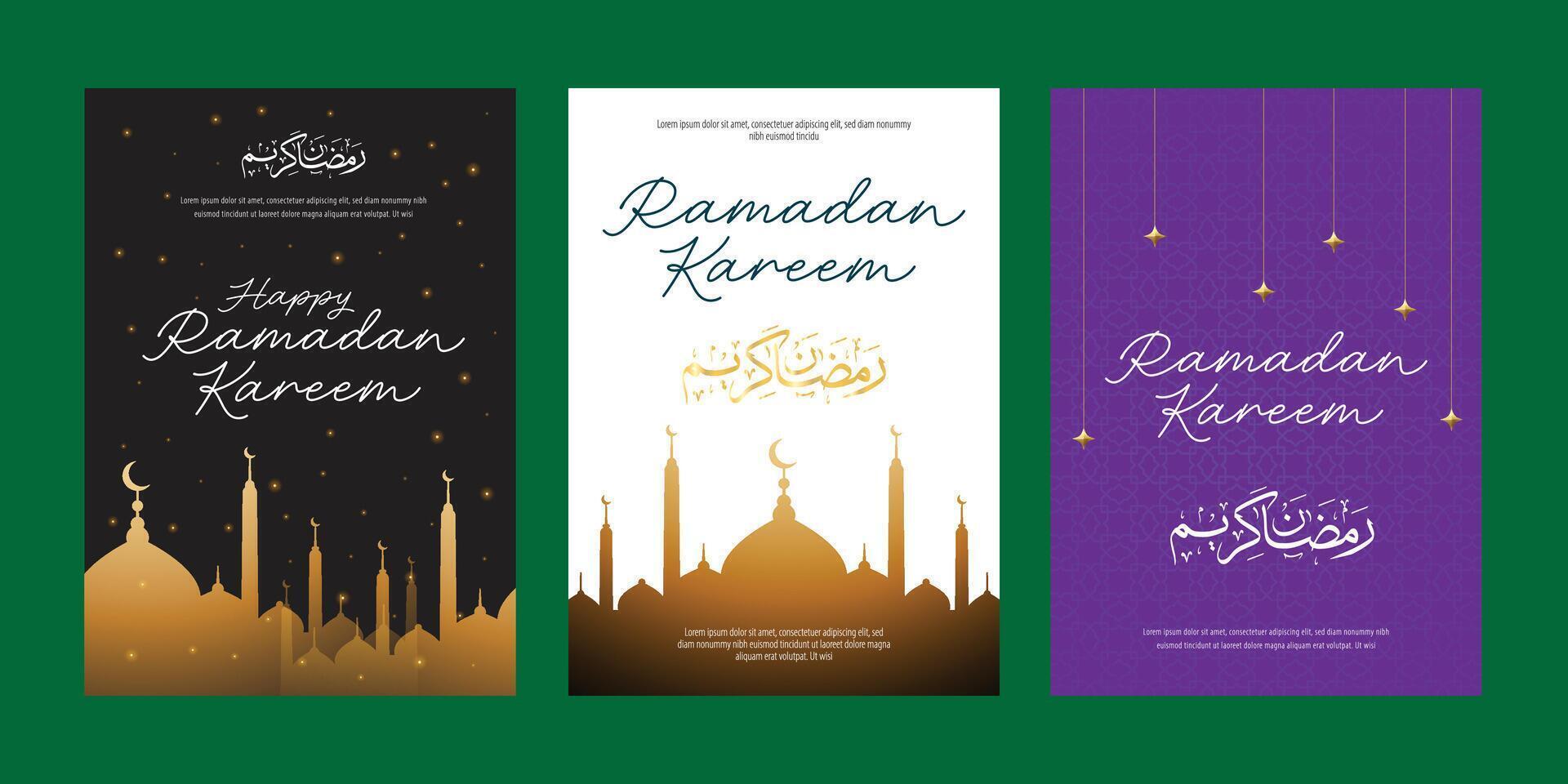 poster conjunto saudações do Ramadã kareem, Ramadã mubarak, acolhedor jejum mês para islâmico ou muçulmano, com vetor fundo, bandeira social meios de comunicação postar