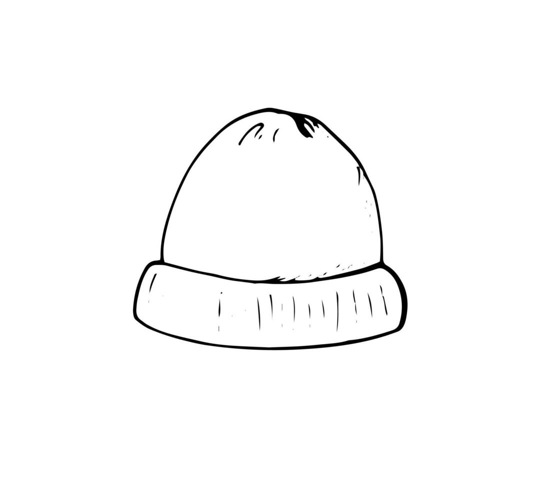 desenhado à mão gorro chapéu. inverno tricotado chapéu rabisco estilo vetor ilustrações isolado em branco fundo. de lã chapéu inverno acessório.