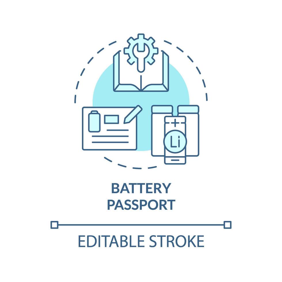 bateria Passaporte suave azul conceito ícone. indústria regulamento. consumidor proteção, produtos segurança. volta forma linha ilustração. abstrato ideia. gráfico Projeto. fácil para usar dentro folheto, livreto vetor