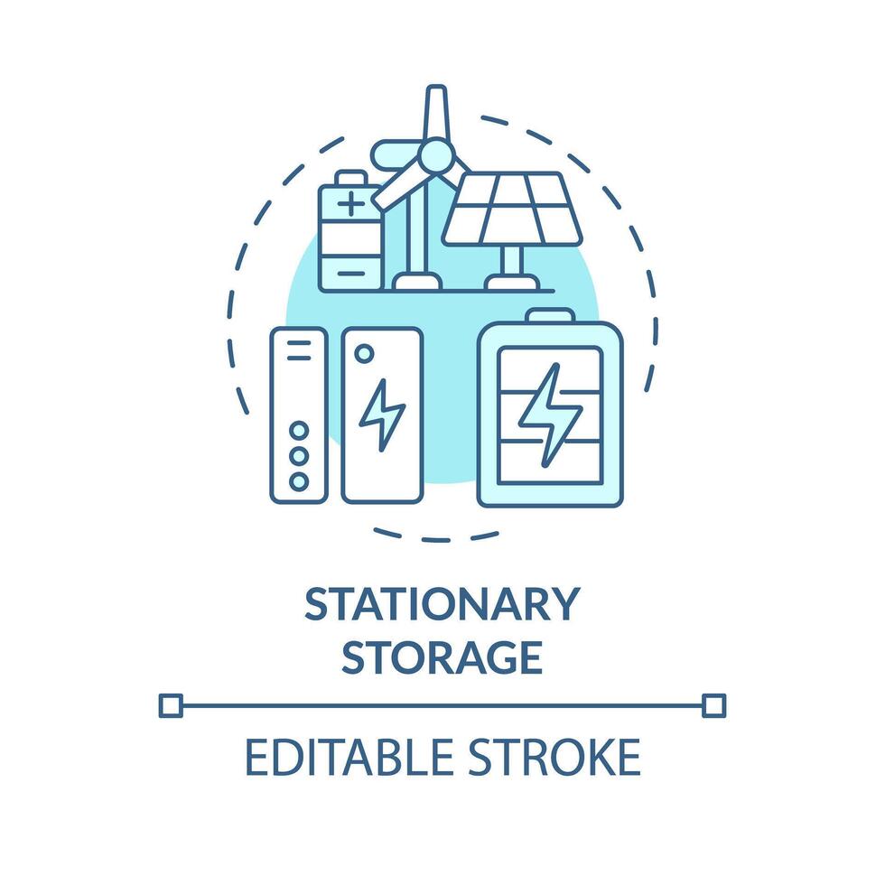 estacionário armazenamento suave azul conceito ícone. Alto densidade energia fonte. poder bateria fornecer. volta forma linha ilustração. abstrato ideia. gráfico Projeto. fácil para usar dentro folheto, livreto vetor