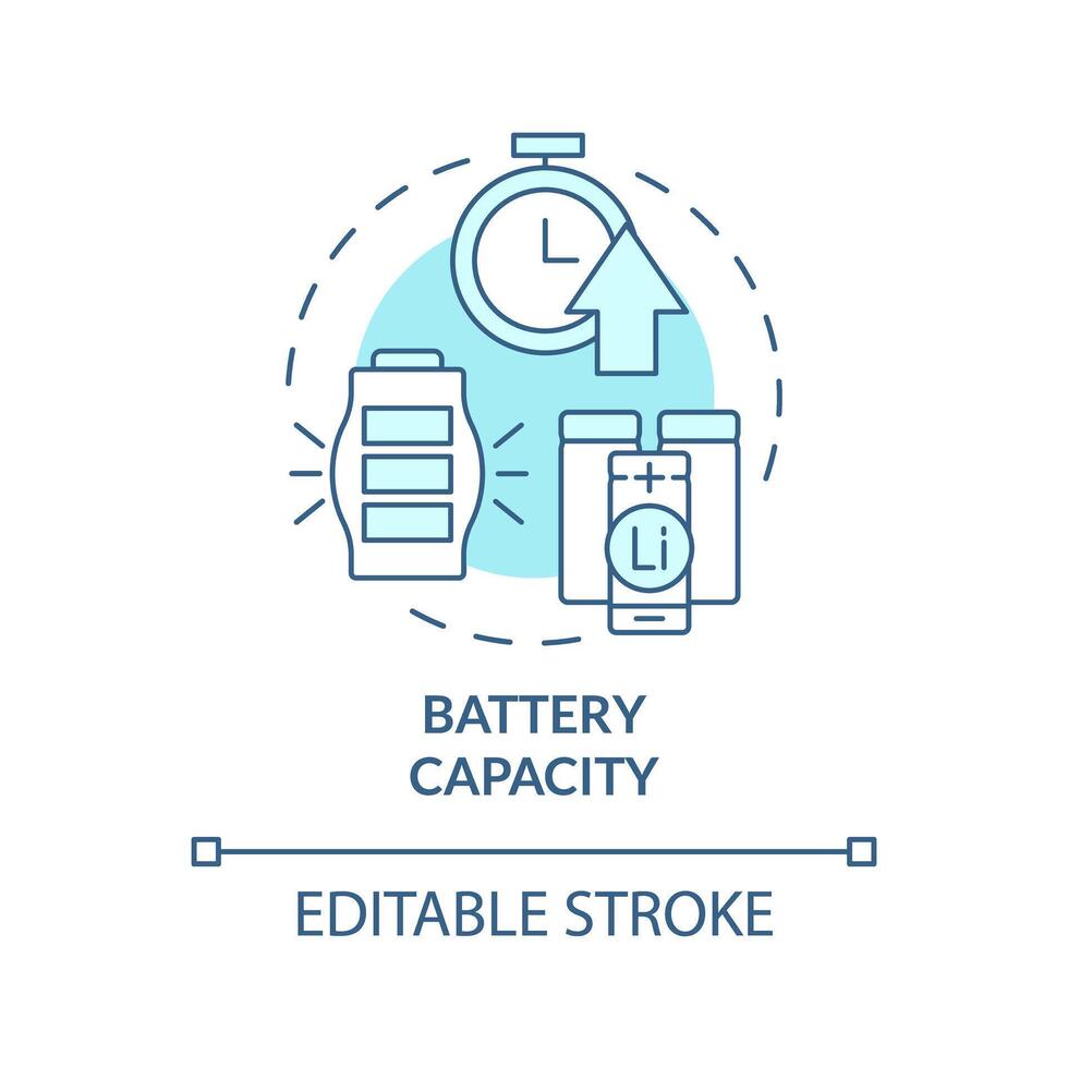 bateria capacidade suave azul conceito ícone. energia armazenamento sistema. recarregável acumulador. volta forma linha ilustração. abstrato ideia. gráfico Projeto. fácil para usar dentro folheto, livreto vetor