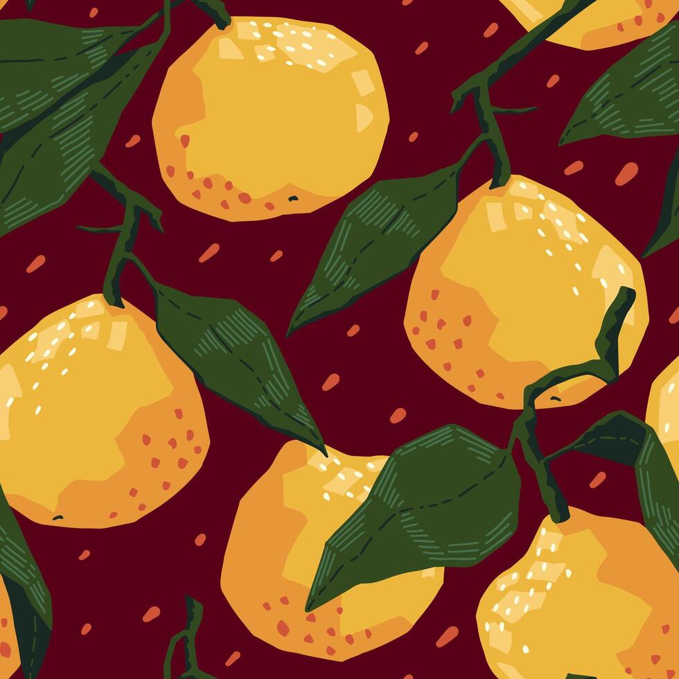 desatado padronizar do tangerinas dentro moderno geométrico estilo. vetor ilustração do citrino frutas. mandarim laranjas abstrato ornamento.