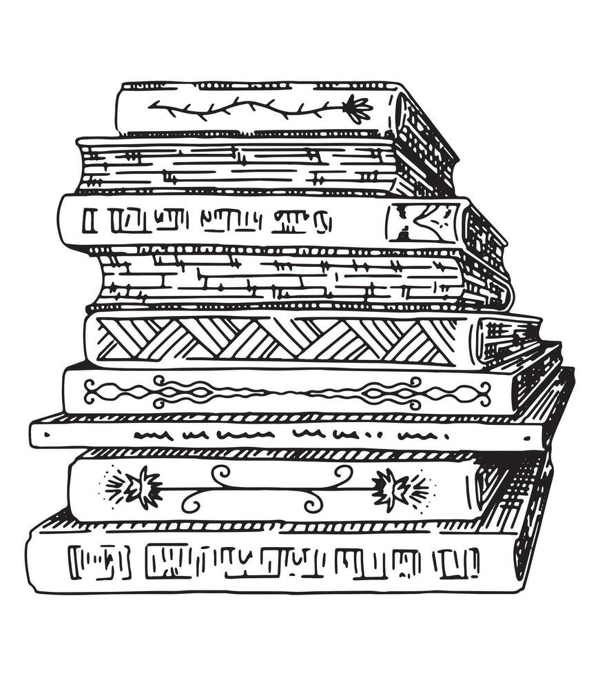 esboço rabisco do pilha do livros. mão desenhado vetor ilustração. gravação retro estilo clipart isolado em branco fundo.