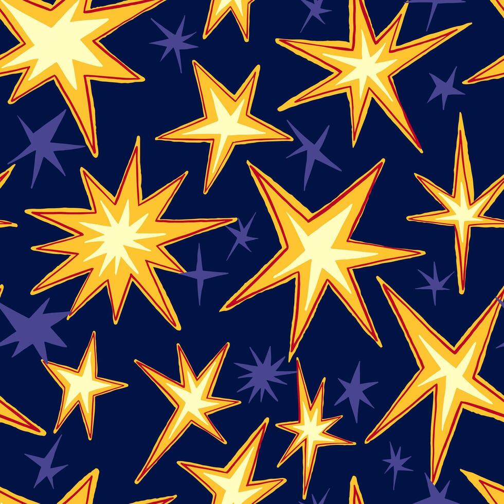 brilhante enfeite do estrelas. abstrato vetor desatado padronizar. Projeto para imprimir, invólucro papel, têxtil, papeis de parede, fundo, decoração.