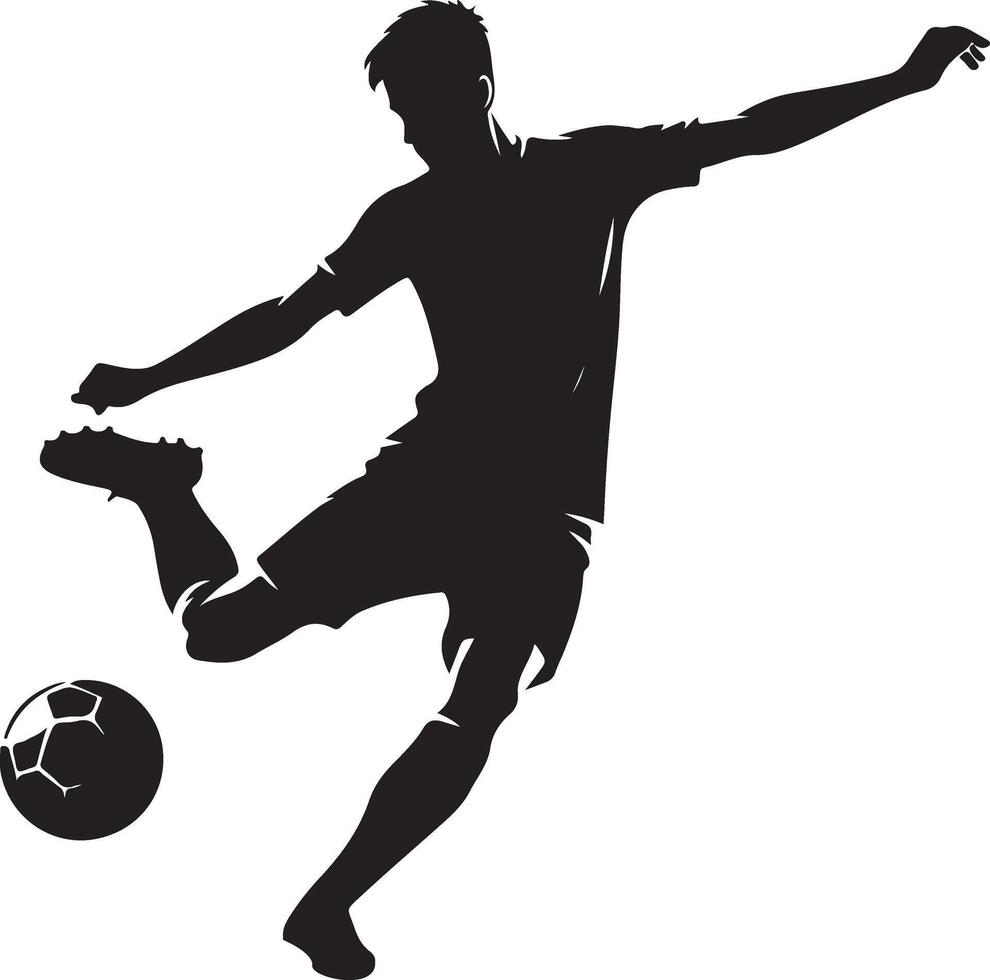 mínimo jovem futebol jogador chutando uma bola pose vetor silhueta, Preto cor silhueta 22
