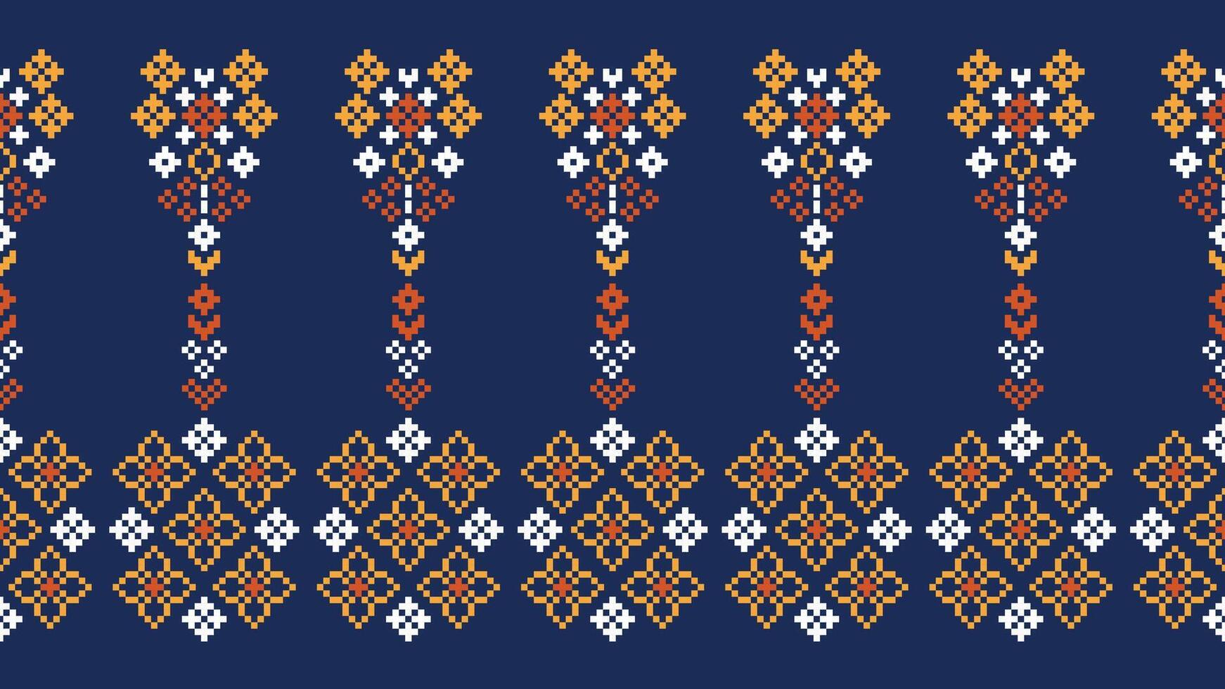 tradicional étnico motivos ikat geométrico tecido padronizar Cruz ponto.ikat bordado étnico oriental pixel marinha azul fundo. resumo,vetor,ilustração. textura, lenço, decoração, papel de parede. vetor