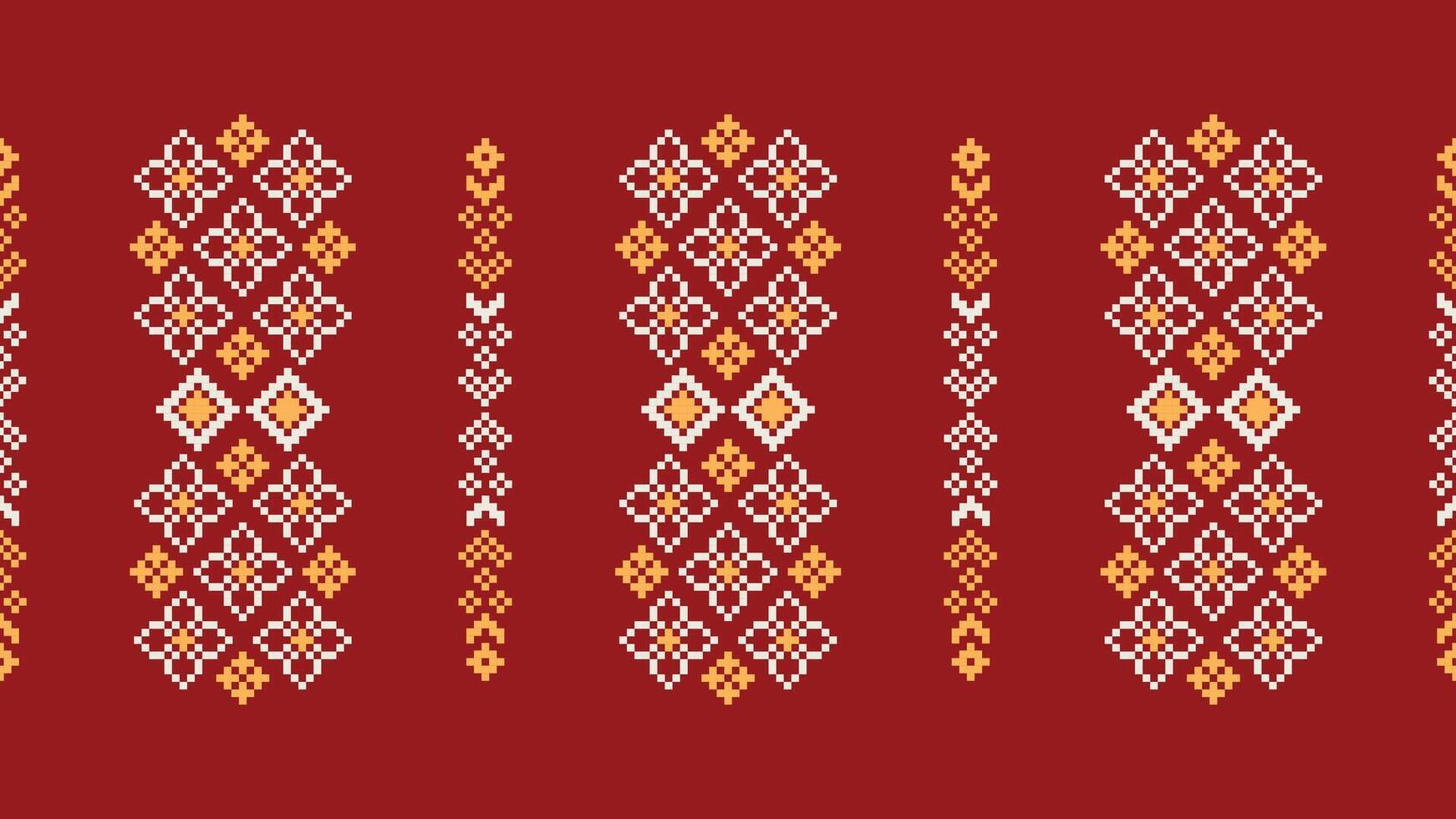 tradicional étnico motivos ikat geométrico tecido padronizar Cruz ponto.ikat bordado étnico oriental pixel vermelho fundo. resumo,vetor,ilustração. textura, natal, decoração, papel de parede. vetor