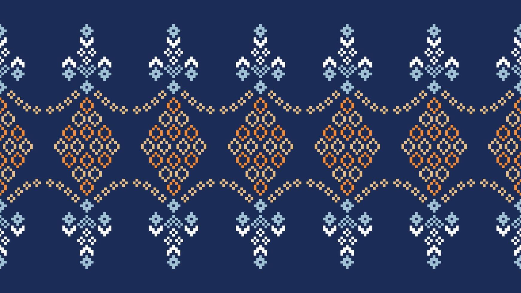 tradicional étnico motivos ikat geométrico tecido padronizar Cruz ponto.ikat bordado étnico oriental pixel marinha azul fundo. resumo,vetor,ilustração. textura, lenço, decoração, papel de parede. vetor