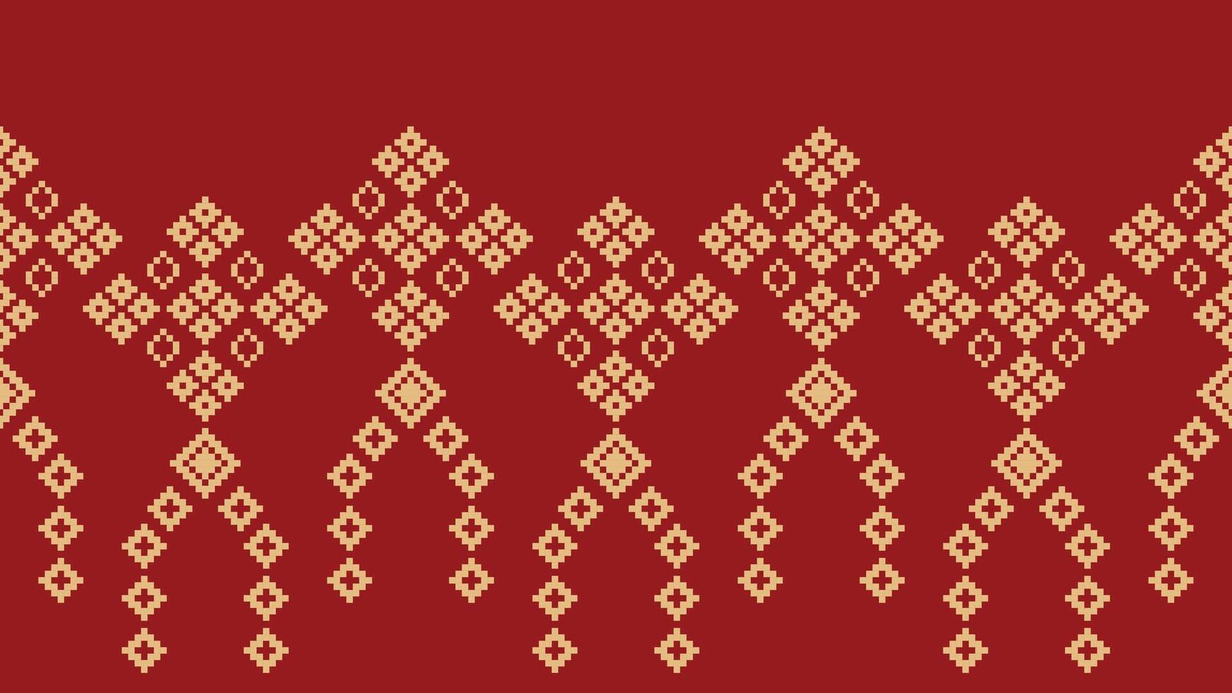 tradicional étnico motivos ikat geométrico tecido padronizar Cruz ponto.ikat bordado étnico oriental pixel vermelho fundo. resumo,vetor,ilustração. textura, natal, decoração, papel de parede. vetor