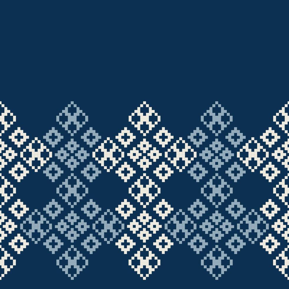 tradicional étnico motivos ikat geométrico tecido padronizar Cruz ponto.ikat bordado étnico oriental pixel marinha azul fundo. resumo,vetor,ilustração. textura, lenço, decoração, papel de parede. vetor