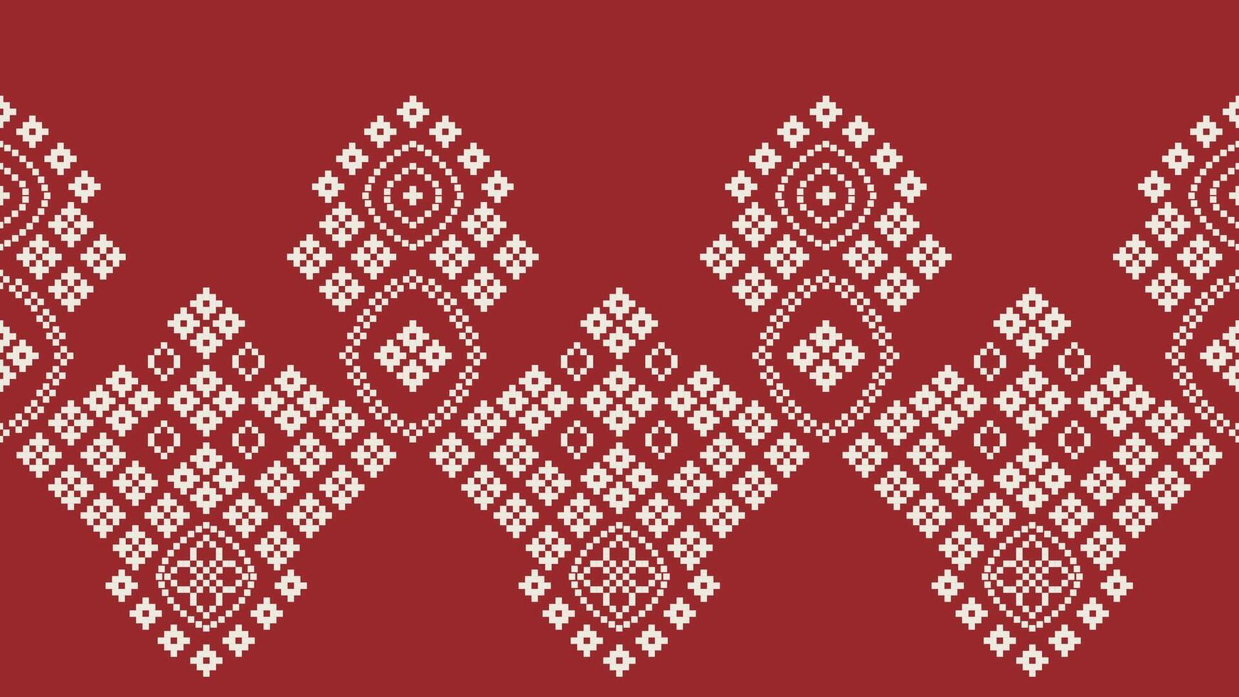 tradicional étnico motivos ikat geométrico tecido padronizar Cruz ponto.ikat bordado étnico oriental pixel vermelho fundo. resumo,vetor,ilustração. textura, natal, decoração, papel de parede. vetor