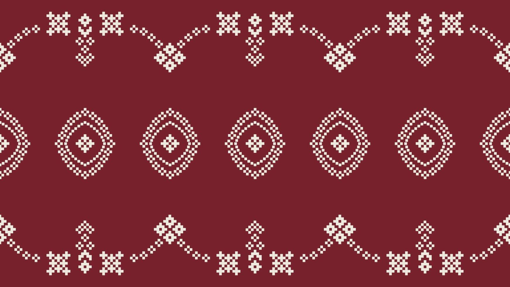 tradicional étnico motivos ikat geométrico tecido padronizar Cruz ponto.ikat bordado étnico oriental pixel vermelho fundo. resumo,vetor,ilustração. textura, natal, decoração, papel de parede. vetor