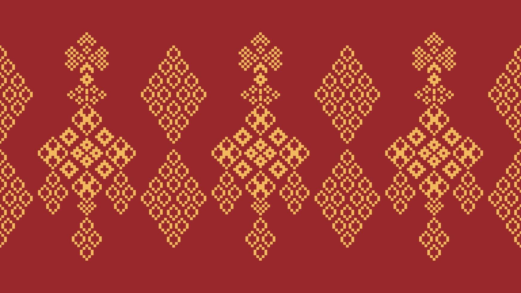 tradicional étnico motivos ikat geométrico tecido padronizar Cruz ponto.ikat bordado étnico oriental pixel vermelho fundo. resumo,vetor,ilustração. textura, natal, decoração, papel de parede. vetor