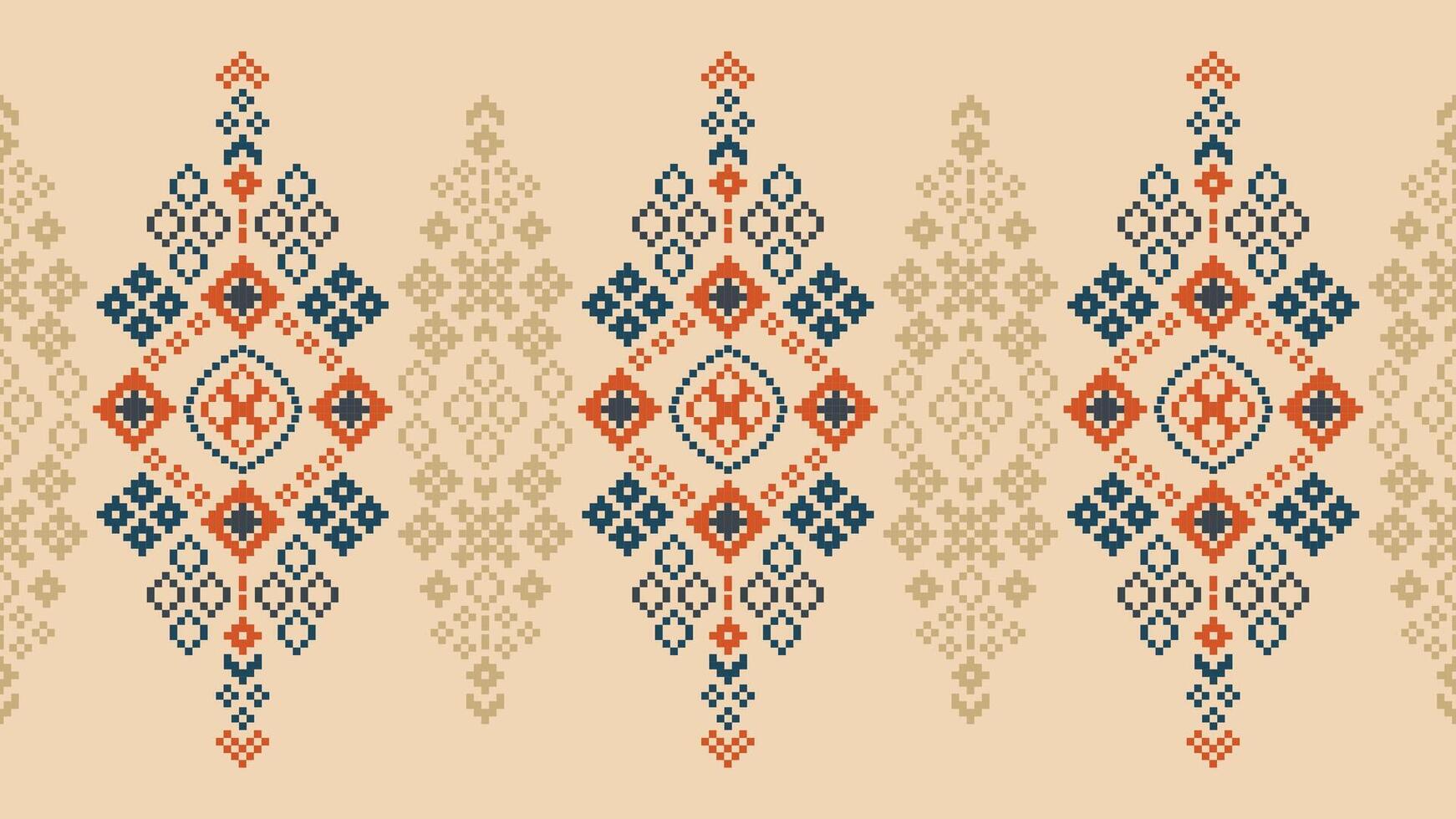 tradicional étnico motivos ikat geométrico tecido padronizar Cruz ponto.ikat bordado étnico oriental pixel Castanho creme fundo. resumo,vetor,ilustração. textura, lenço, decoração, papel de parede. vetor