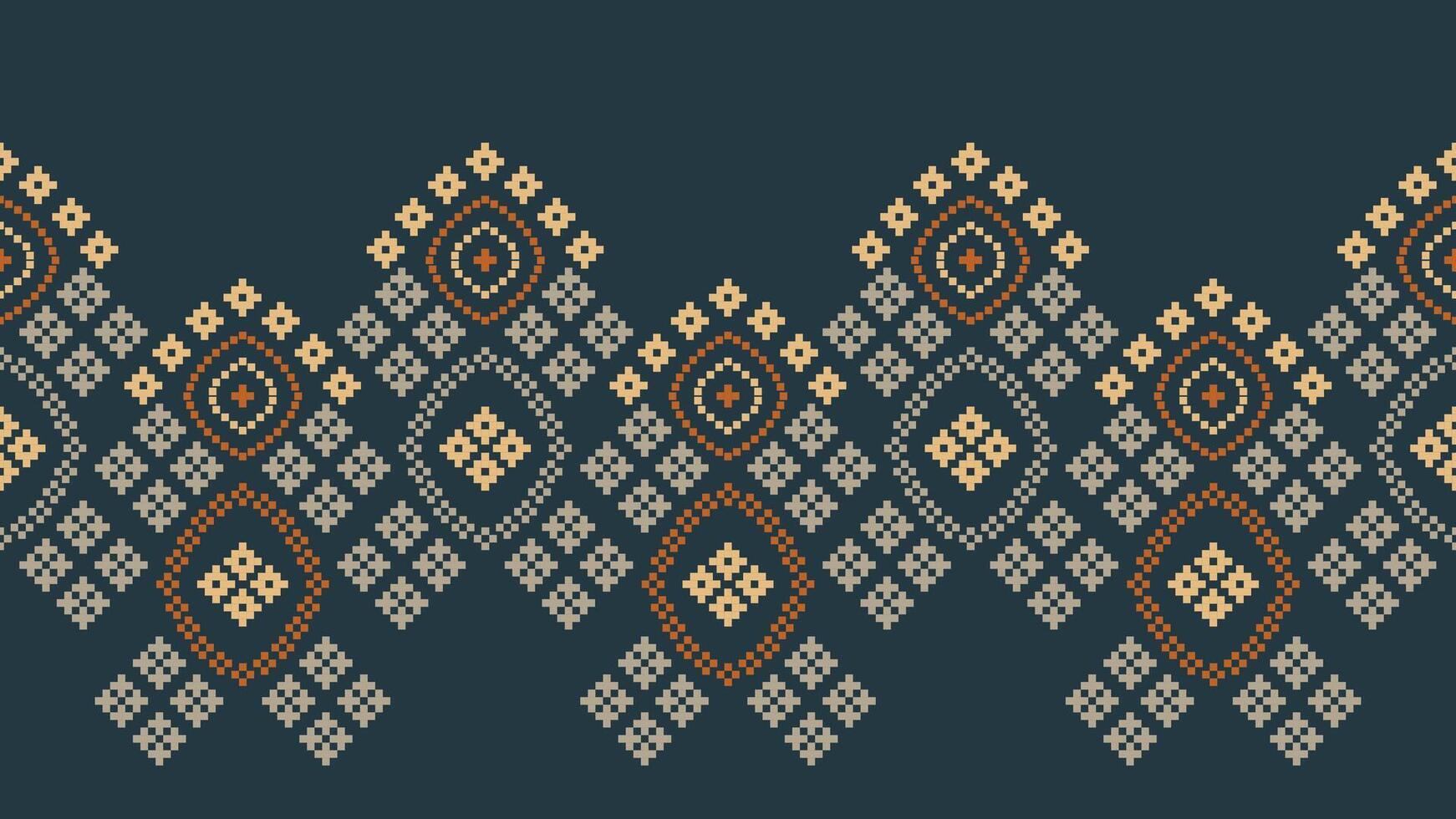 tradicional étnico motivos ikat geométrico tecido padronizar Cruz ponto.ikat bordado étnico oriental pixel cinzento fundo. resumo,vetor,ilustração. textura, lenço, decoração, papel de parede. vetor