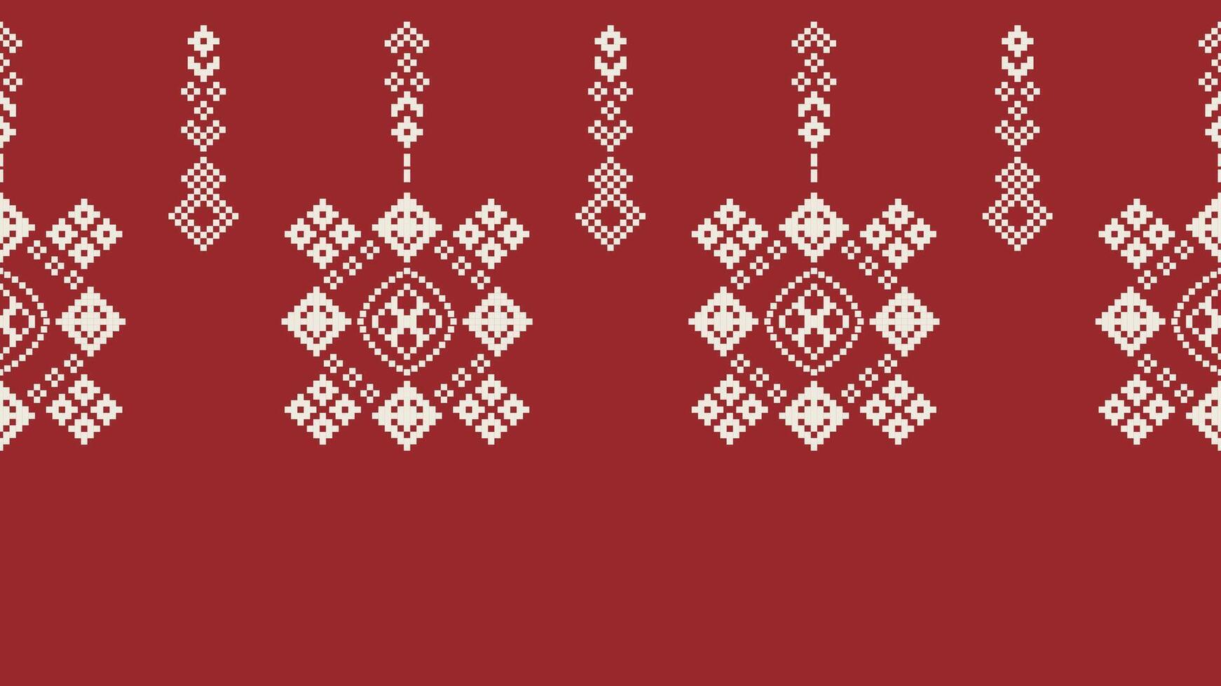 tradicional étnico motivos ikat geométrico tecido padronizar Cruz ponto.ikat bordado étnico oriental pixel vermelho fundo. resumo,vetor,ilustração. textura, natal, decoração, papel de parede. vetor