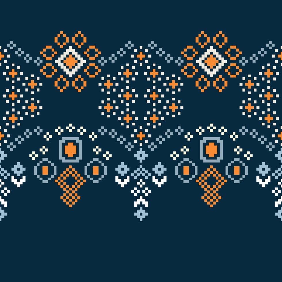 tradicional étnico motivos ikat geométrico tecido padronizar Cruz ponto.ikat bordado étnico oriental pixel marinha azul fundo. resumo,vetor,ilustração. textura, lenço, decoração, papel de parede. vetor