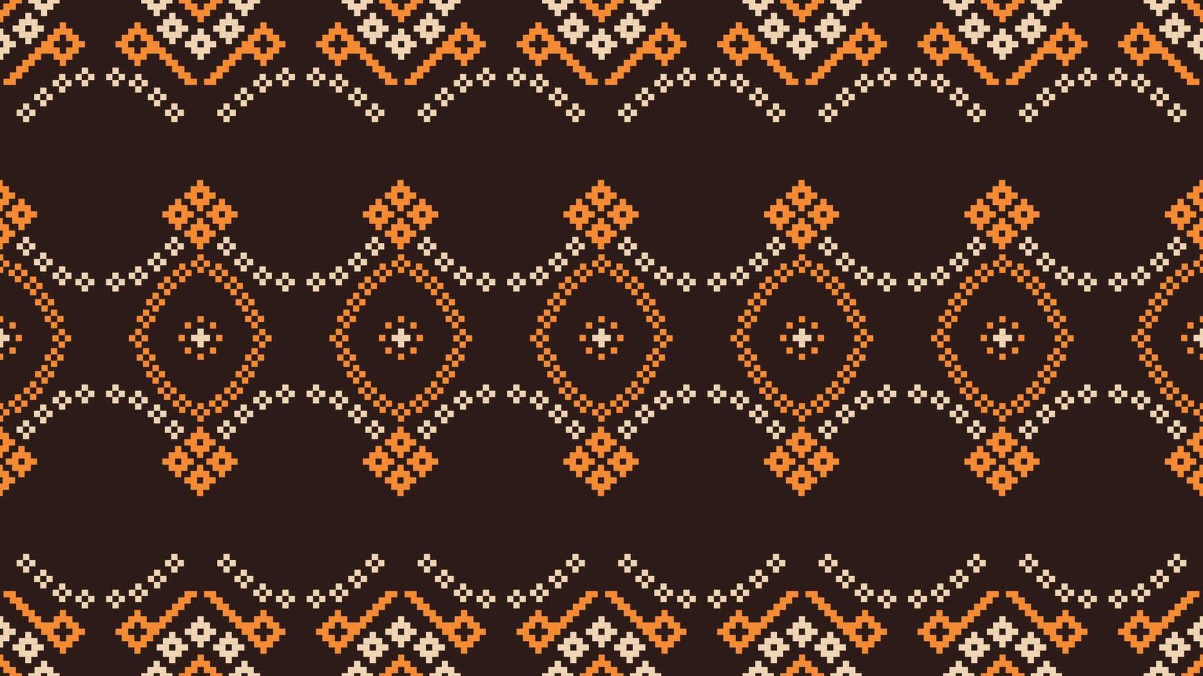 tradicional étnico motivos ikat geométrico tecido padronizar Cruz ponto.ikat bordado étnico oriental pixel Castanho fundo. resumo,vetor,ilustração. textura, lenço, decoração, papel de parede. vetor