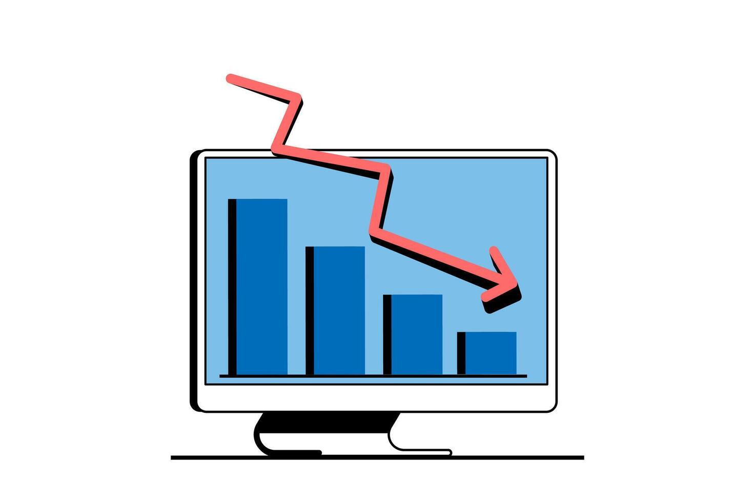 crise gestão conceito com pessoas cena dentro plano rede Projeto. financeiro recessão gráfico com queda seta e falência desafio. vetor ilustração para social meios de comunicação bandeira, marketing material.