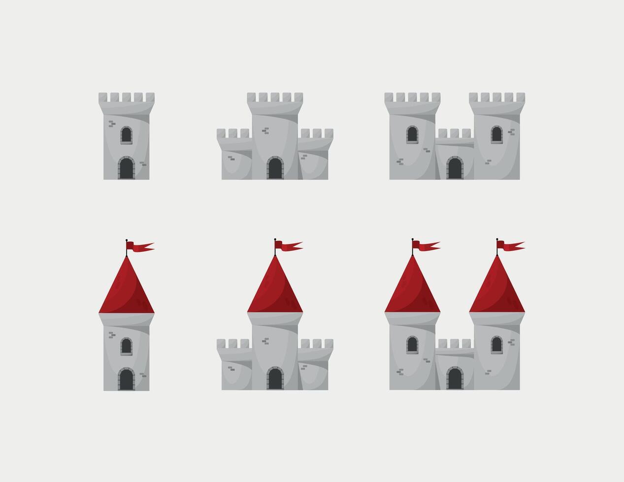medieval vetor castelos ícone definir. desenho animado fada conto castelo torre ícone.