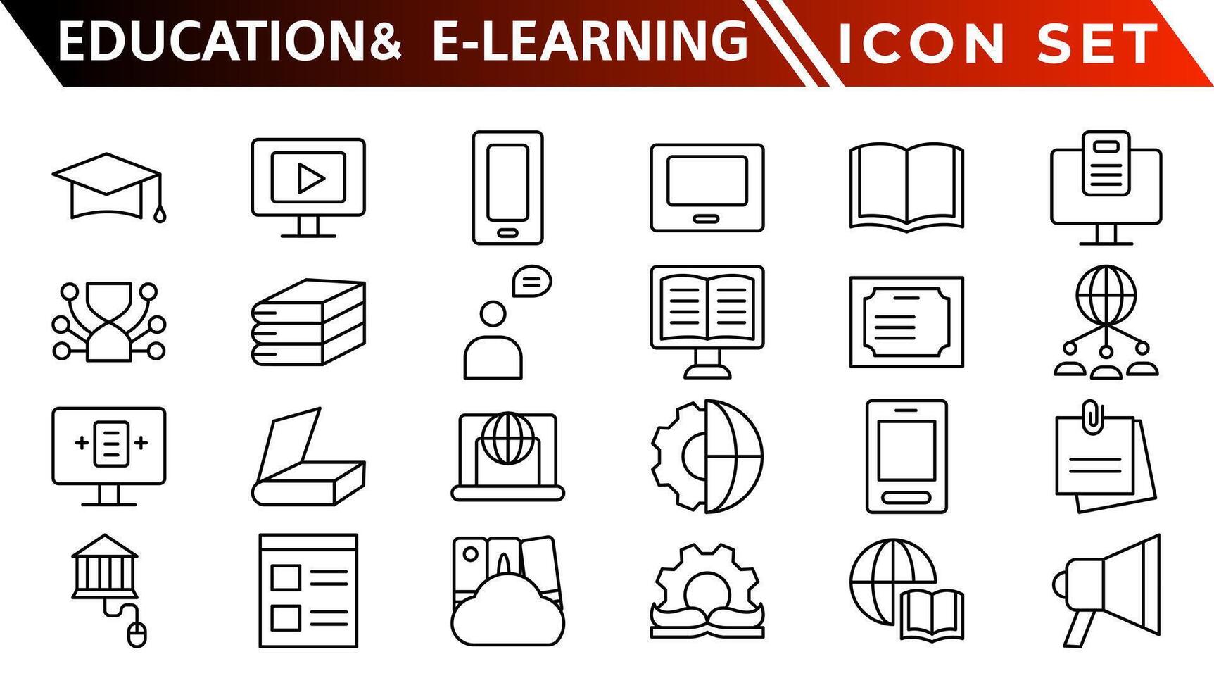 Educação e e-learning rede ícones dentro linha estilo. escola, universidade, livro didático, aprendizado. vetor ilustração