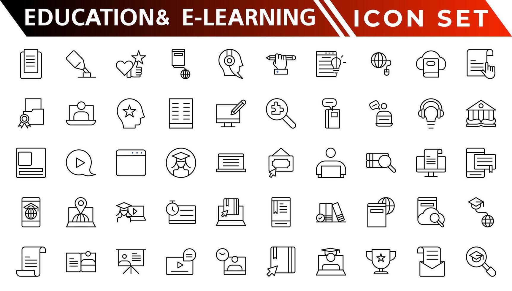 Educação e e-learning rede ícones dentro linha estilo. escola, universidade, livro didático, aprendizado. vetor ilustração