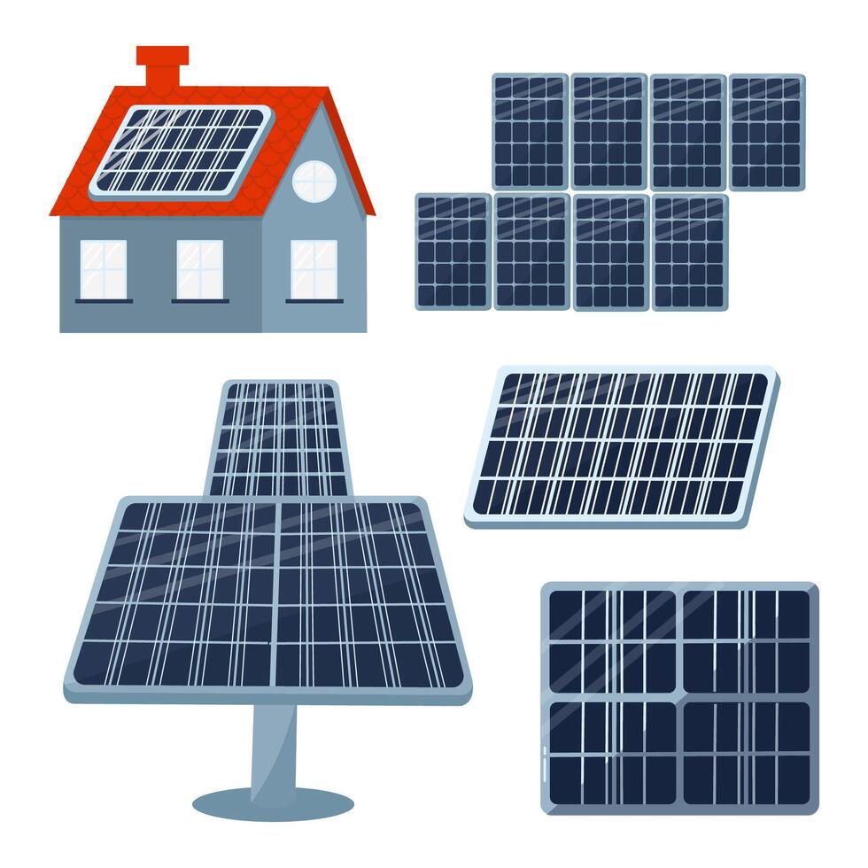inteligente casa com solar painéis. solar célula híbrido componente sistema para inteligente casa . vetor