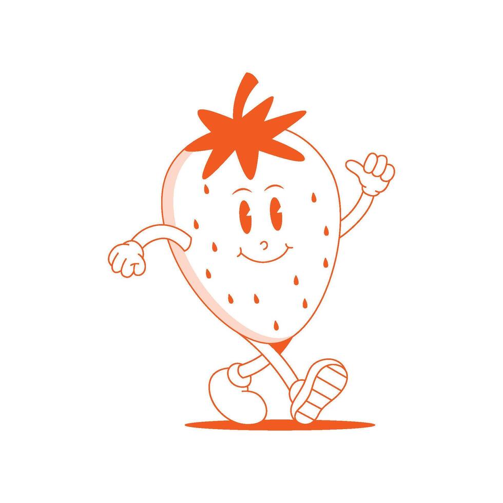 morango retro mascote. engraçado desenho animado personagem do morango. vetor