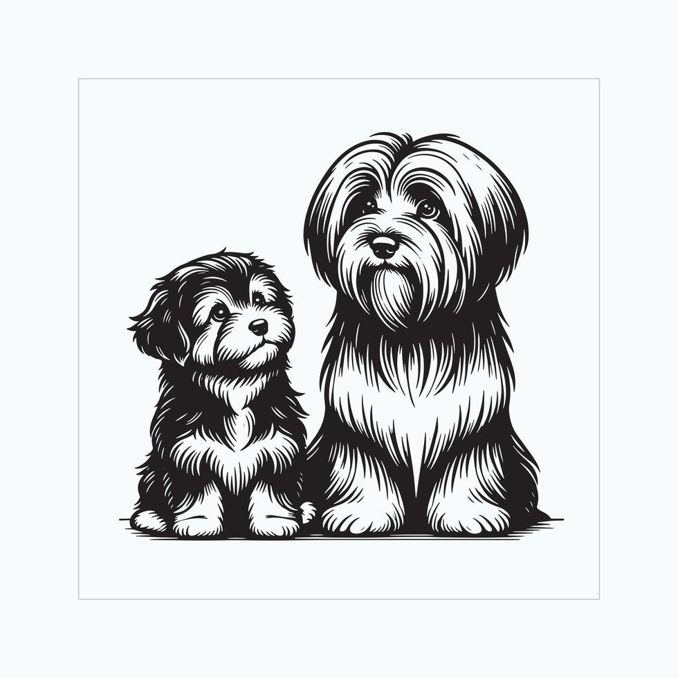 tibetano terrier cachorro família clipart ilustração vetor