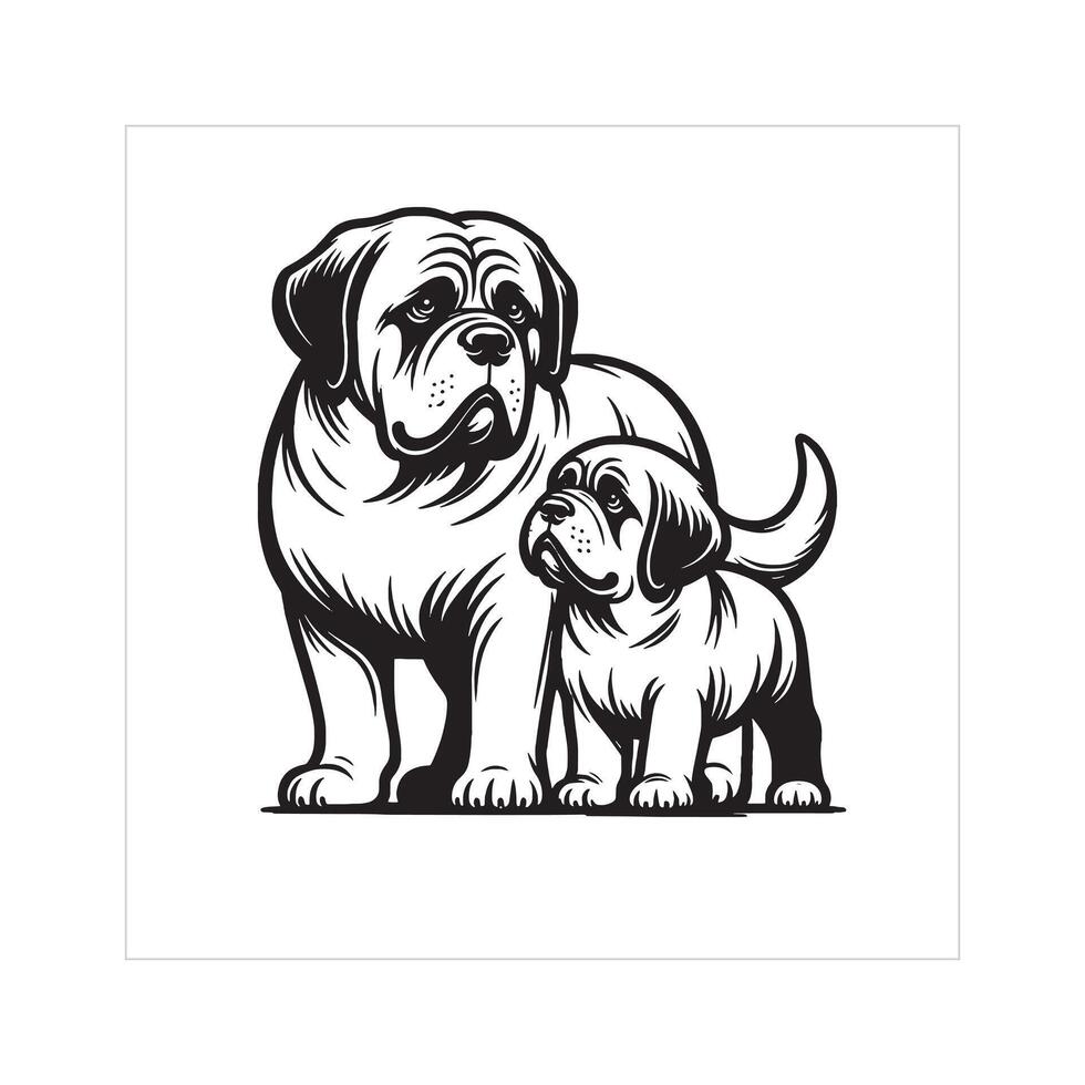 ai gerado Inglês mastim cachorro família clipart ilustração dentro Preto e branco vetor