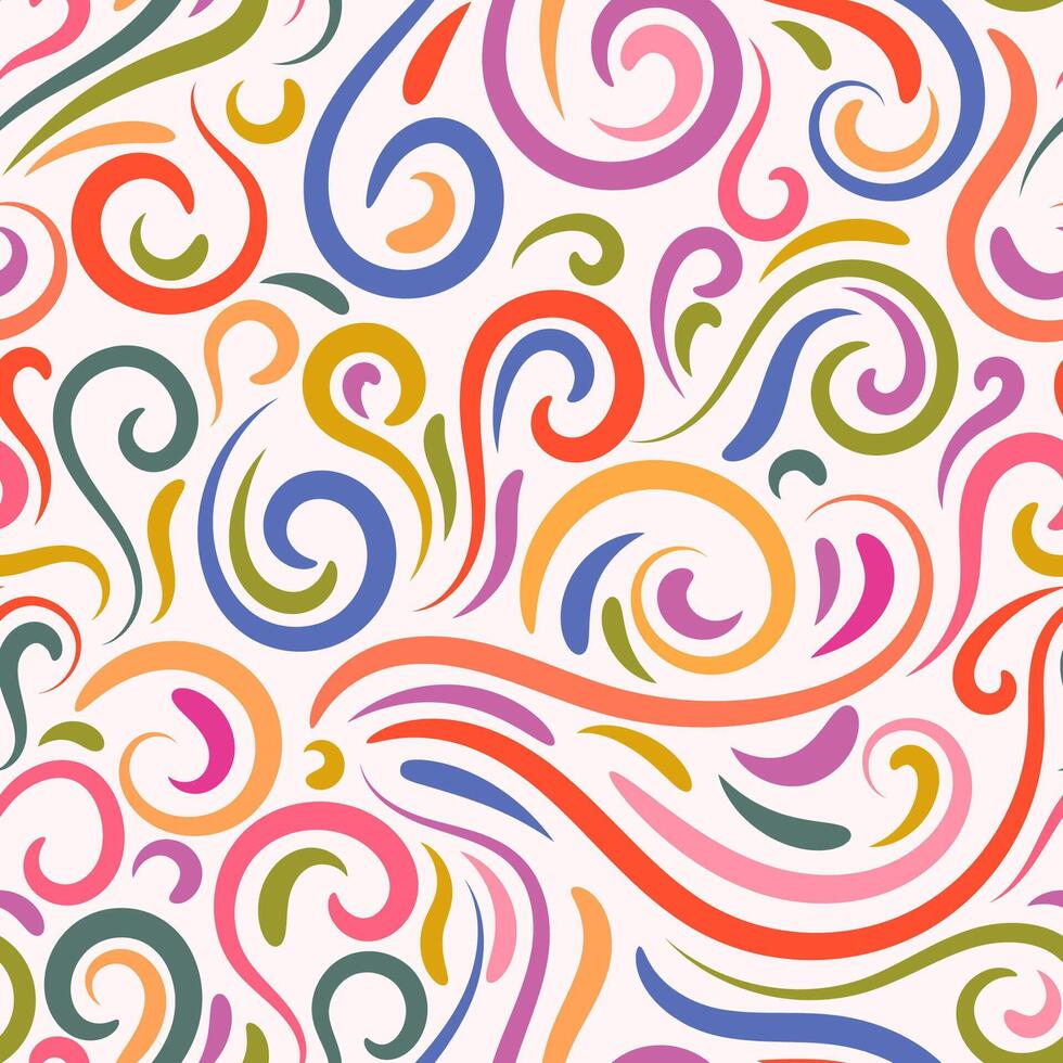 colorida abstrato mão desenhado rabisco fino linha ondulado desatado padronizar com encaracolado linhas, redemoinhos, reviravoltas. encaracolado linear céu ou mar bagunçado fundo. vetor