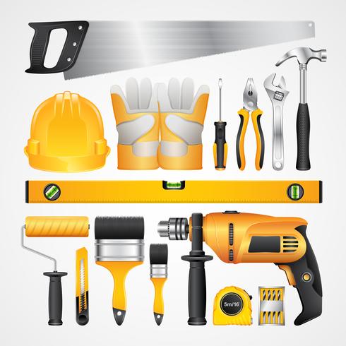Conjunto de ferramentas de construção suprimentos para construtor de construção de casa vetor