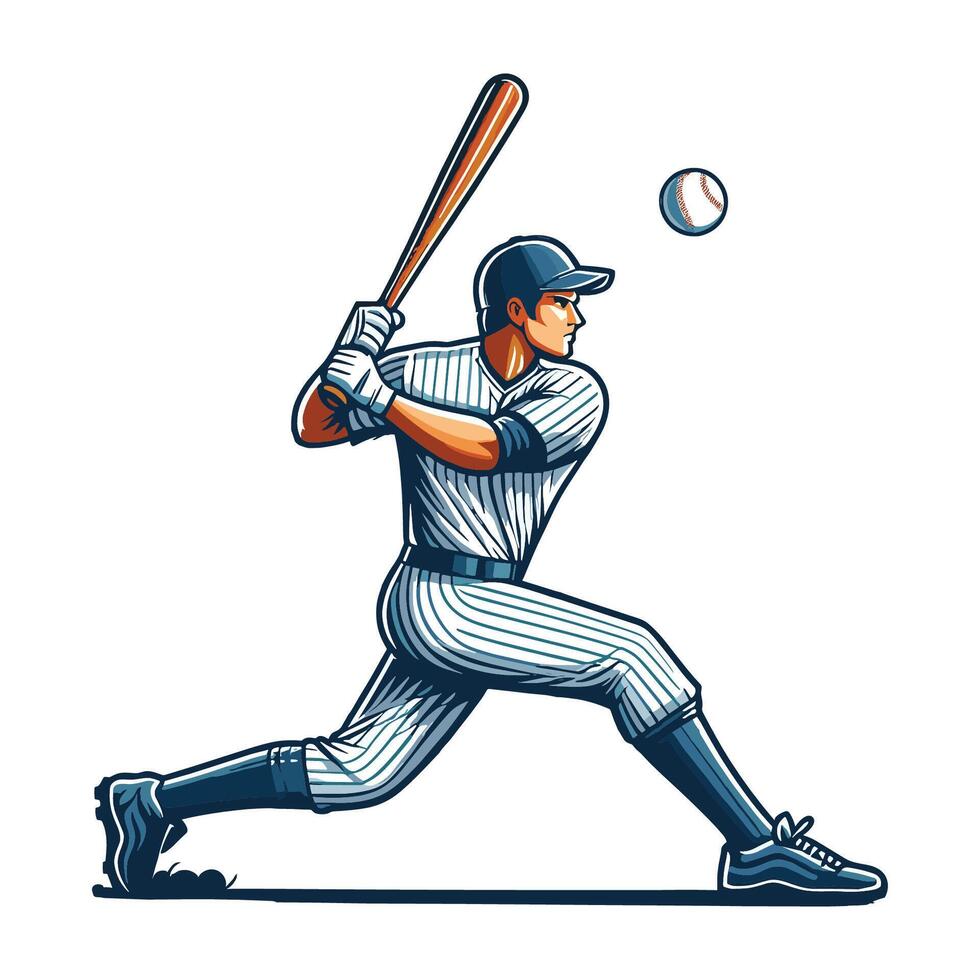 ai gerado beisebol softbol jogador dentro açao vetor ilustração, rebatedor oscilante com bastão Projeto modelo isolado em branco fundo