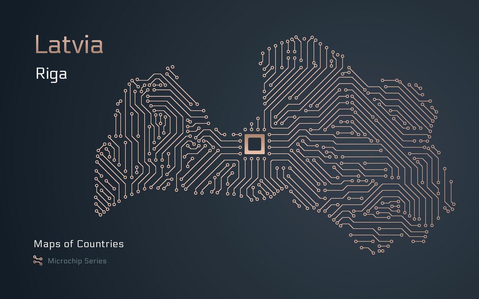 Letônia mapa com uma capital do riga mostrando dentro uma microchip padronizar. e-governo. mundo países vetor mapas. microchip Series