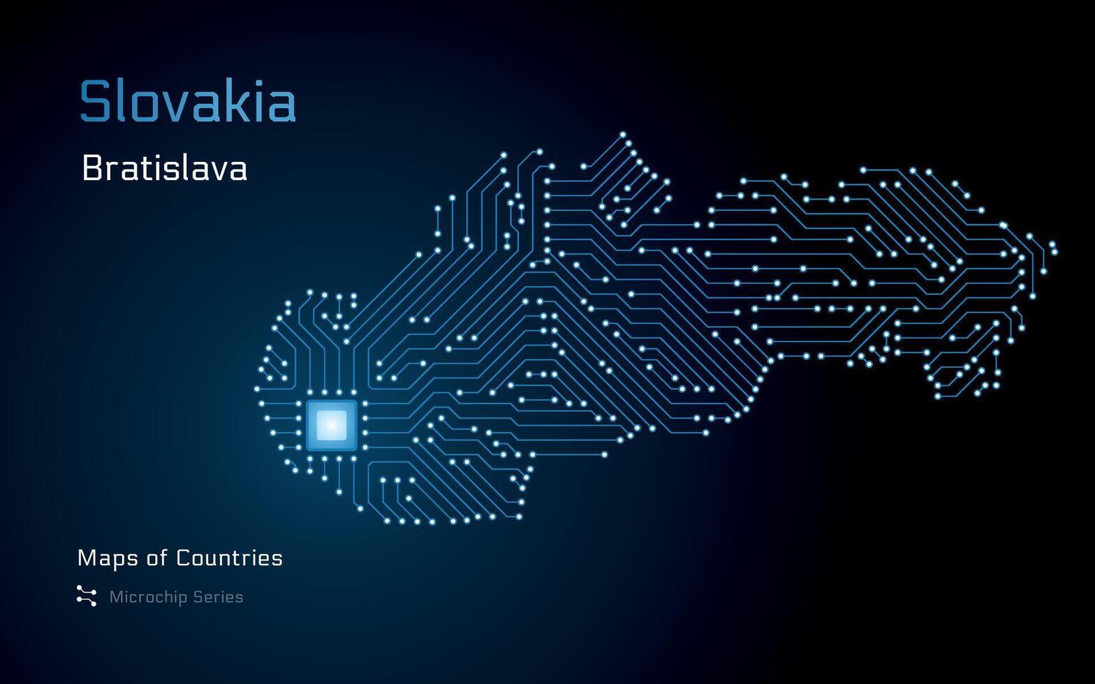 Eslováquia, mapa com uma capital do bratislava mostrando dentro uma microchip padronizar. e-governo. mundo países vetor mapas. microchip Series