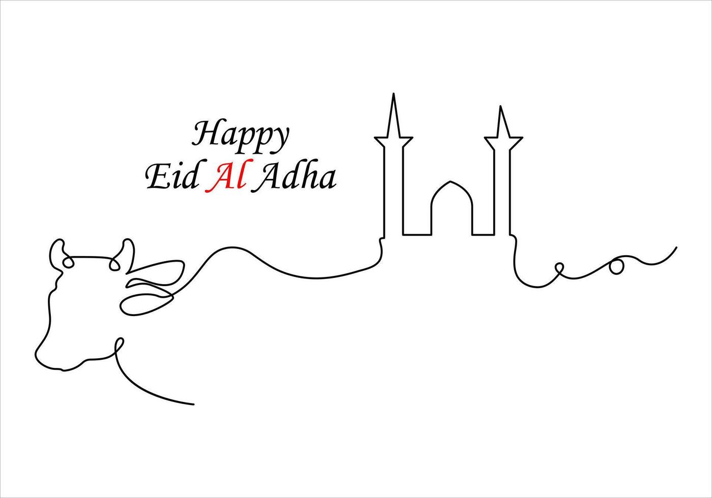 contínuo 1 linha desenhando do eid al adha Fora linha vetor arte ilustração