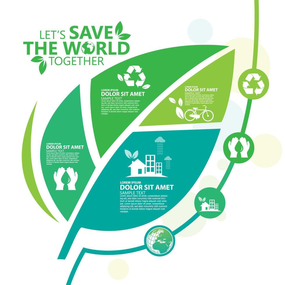 Ecologia.Cidades verdes ajudam o mundo com ideias de conceitos ecológicos. Ilustração em vetor