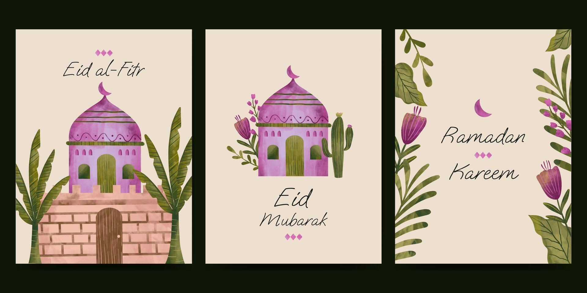 islâmico cumprimento cartão com flor e plantar ilustração para Ramadã eid Mubarak islâmico dia. vetor