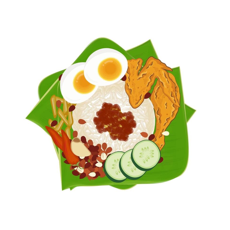 vetor ilustração logotipo nasi lemak em banana folha