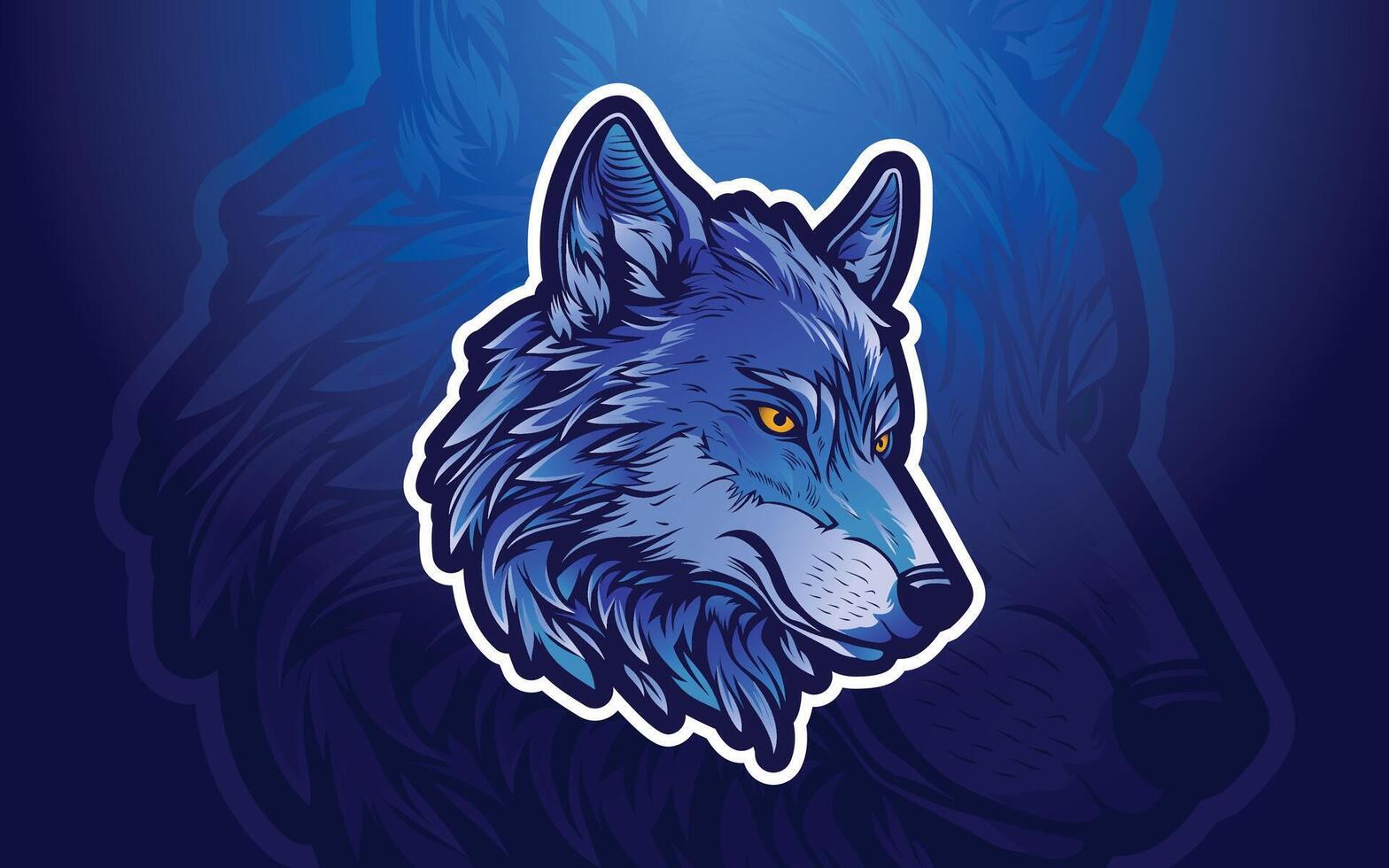 Lobo mascote logotipo com azul fundo vetor
