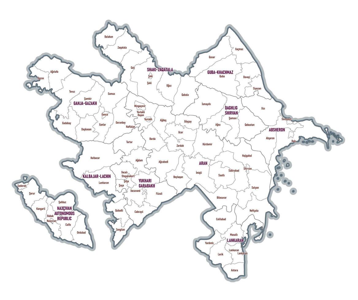 administrativo esboço mapa do Azerbaijão mostrando regiões províncias vetor